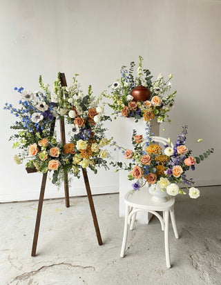 Flowers for a funeral wreath, urn, and floral arrangement